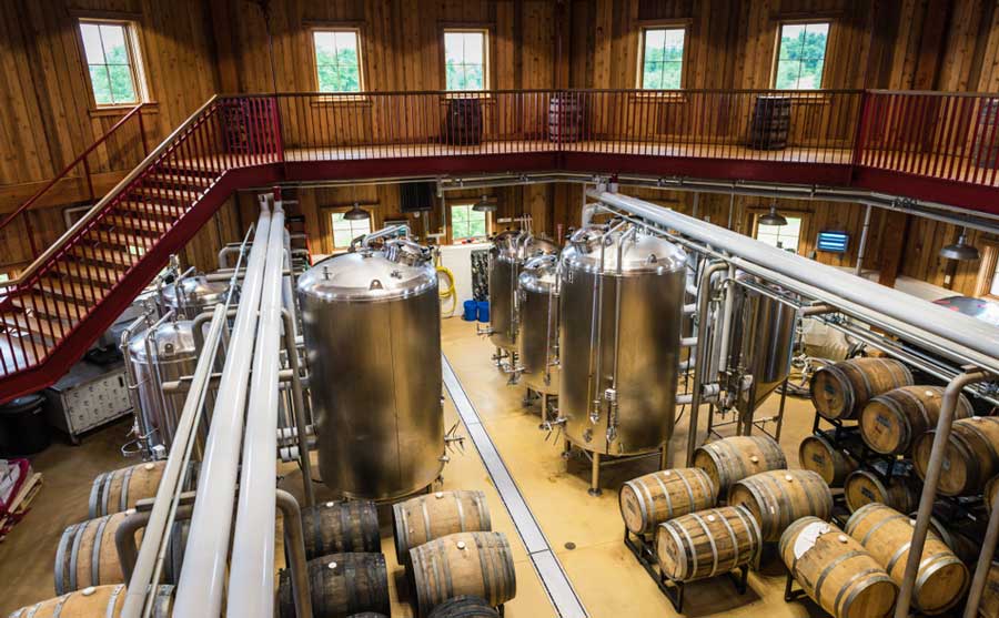 View from the inside of Angry Orchard Barrel Room
