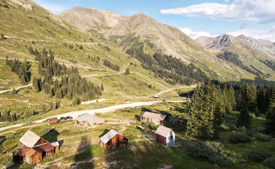 View of cabins in Animas Forks Ghost Town