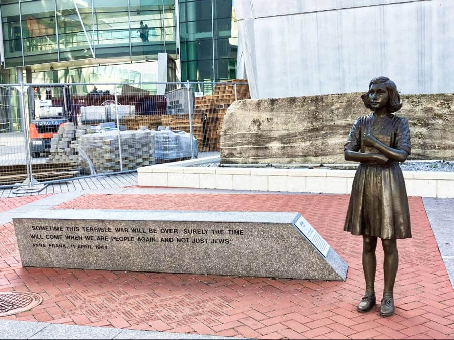 View of the sculpture of Anne Frank outside the National World War II Museum