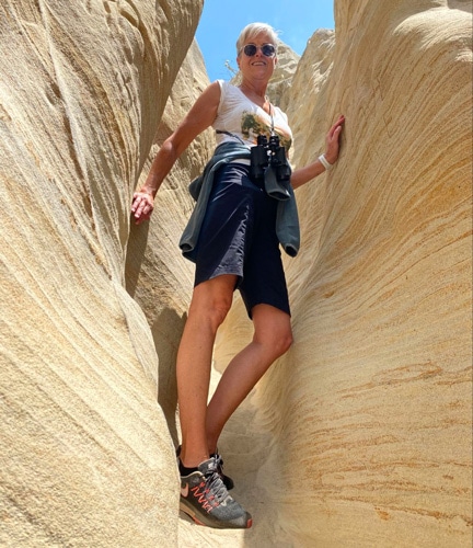 View of a hiker in Annie's Canyon Trail