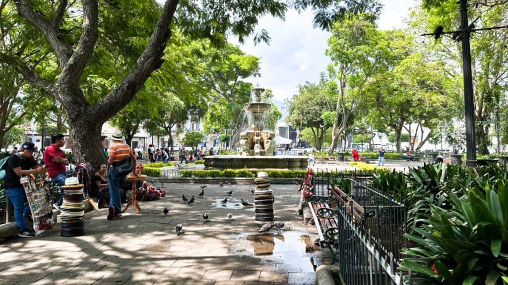 View of the people around the fountain in the Central Park