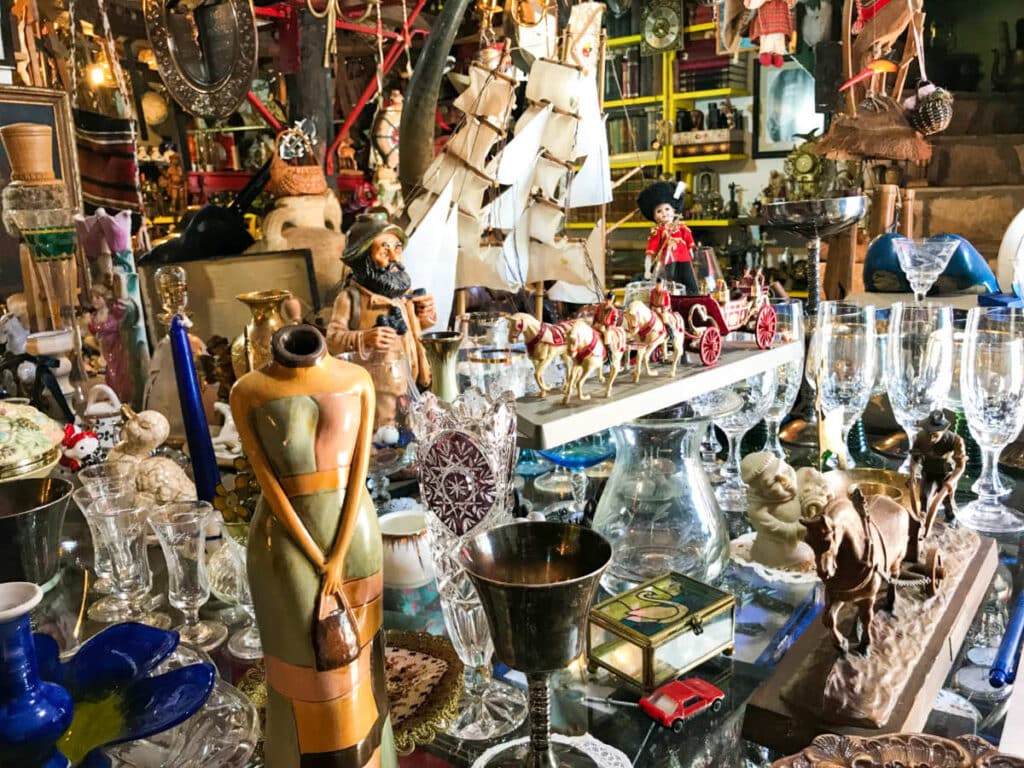 View of the displayed antique art pieces at a shop in Ponchatoula