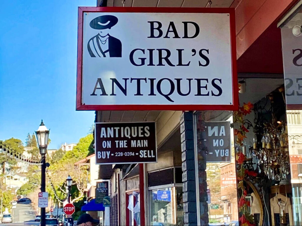 The signages outside the antique shops in Martinez