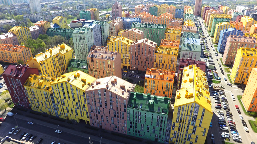 Aerial view of colorful houses in Kiev