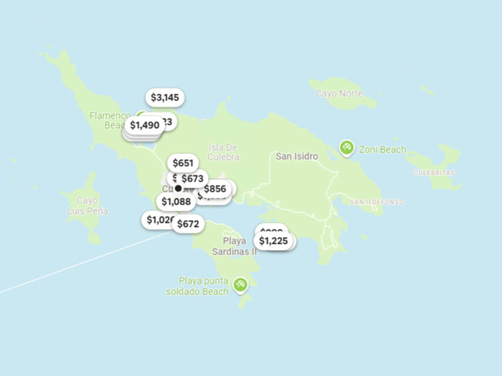 The apartment rentals in Culebra as seen on Airbnb