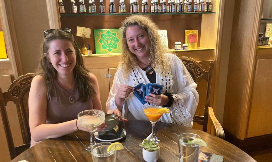 The author with her friend enjoying their drinks in Apothecary Restaurant & Oxygen Bar