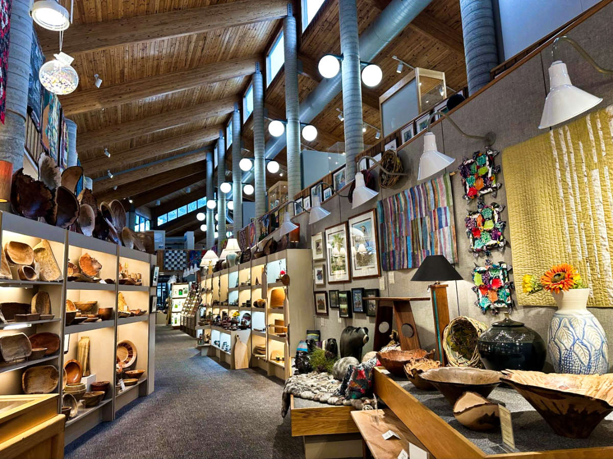 View of the displayed Appalachian crafts and goods at The Folk Art Center