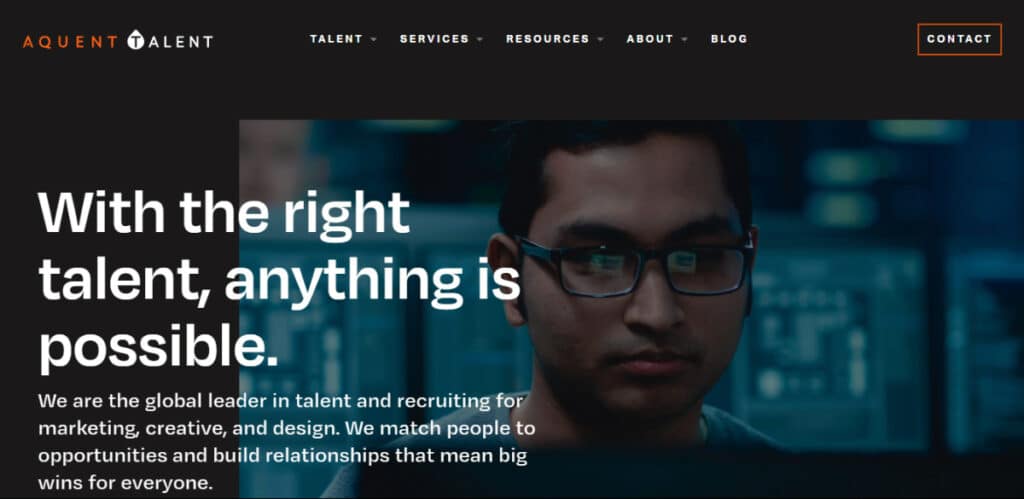 View of the homepage of Aquent Talent