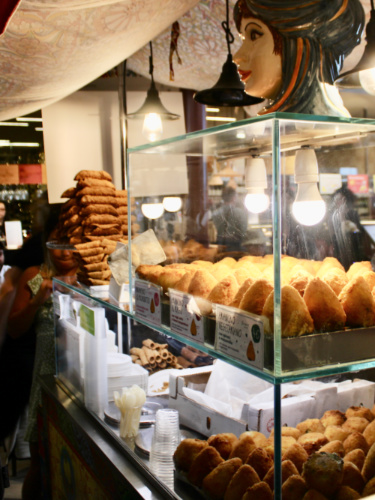 View of the display of the arancinis at Florence Central Market