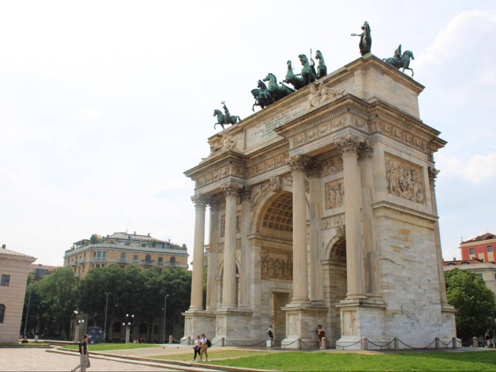 View of the people at the Arco della Pace in Milan