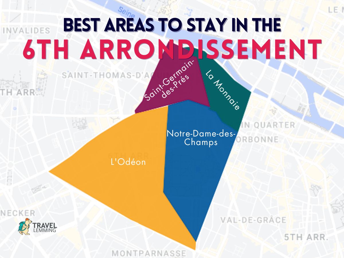 A graphics showing the areas to stay in the 6th Arrondissement