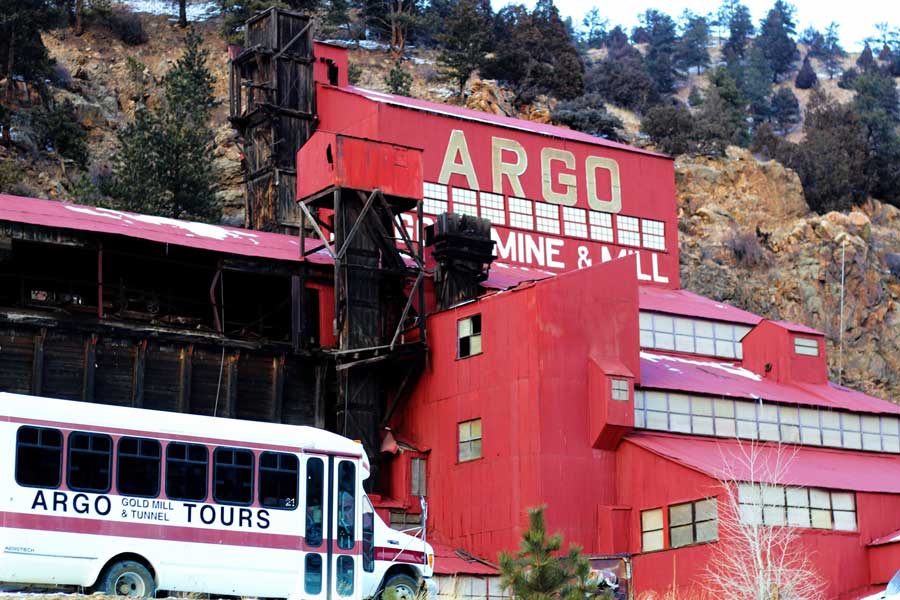 The Argo Gold Mill and Tunnel from the outside and the Argo tourist bus