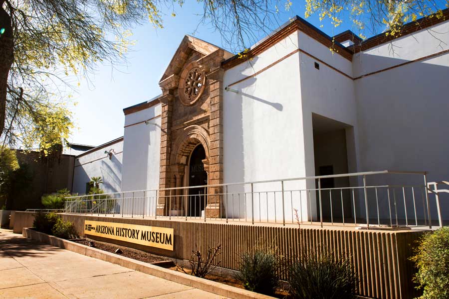 The Arizona History Museum from the outside under the clear blue sky