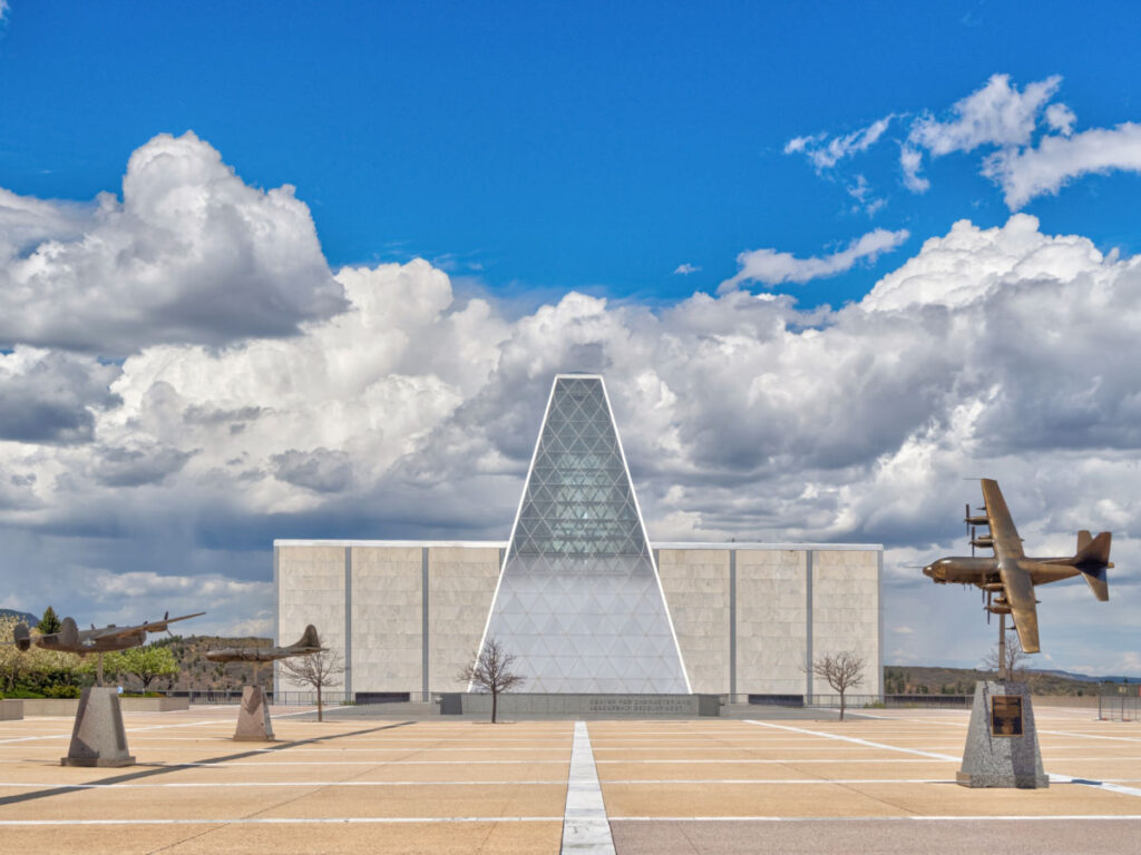 Outside view of the Arnold Hall at the Air Force Academy