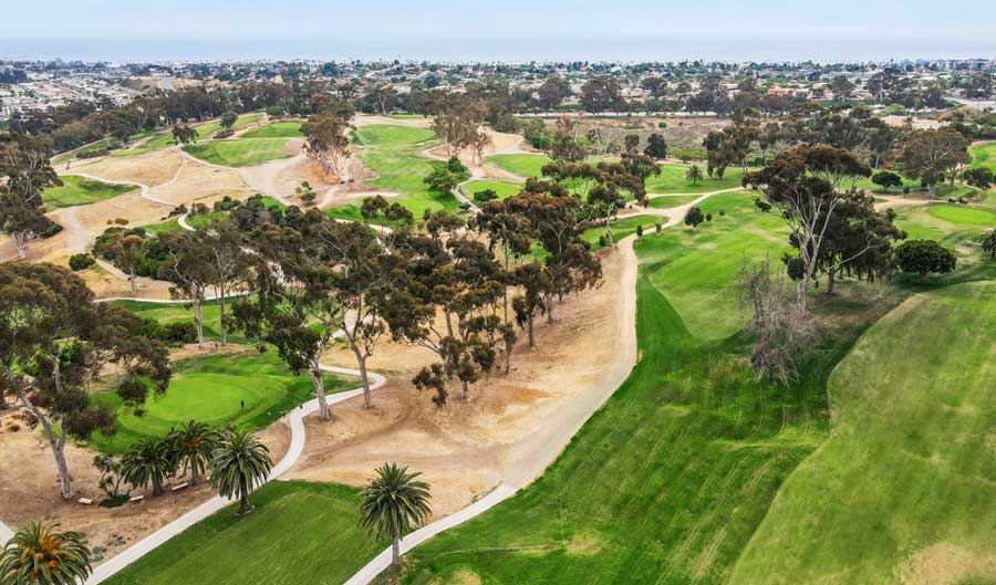 Aerial view of a golf course in Oceanside, California
