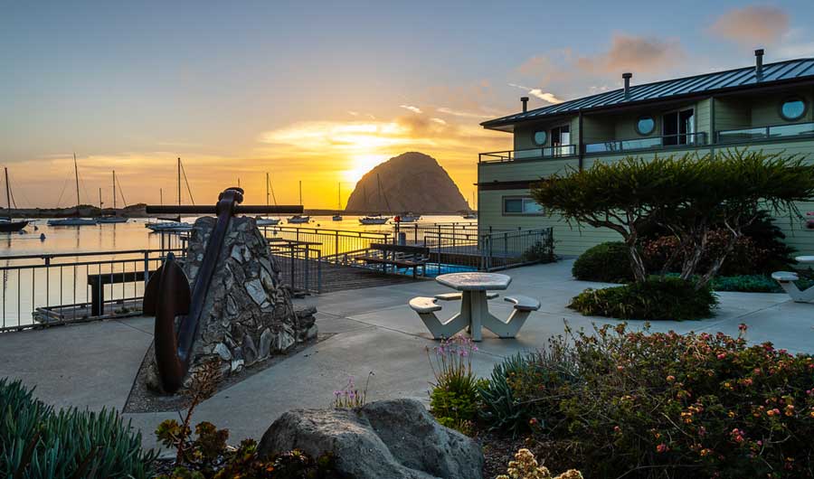 View of the Morro Rock during sunset