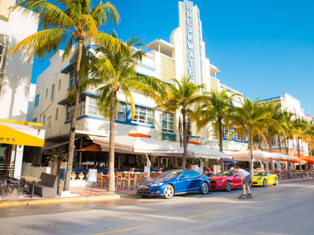 Clear blue sky over the Art Deco District in South Beach