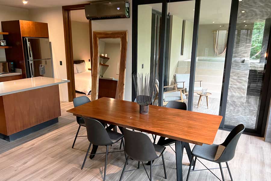 View from the inside of a kitchen area in Arthouse