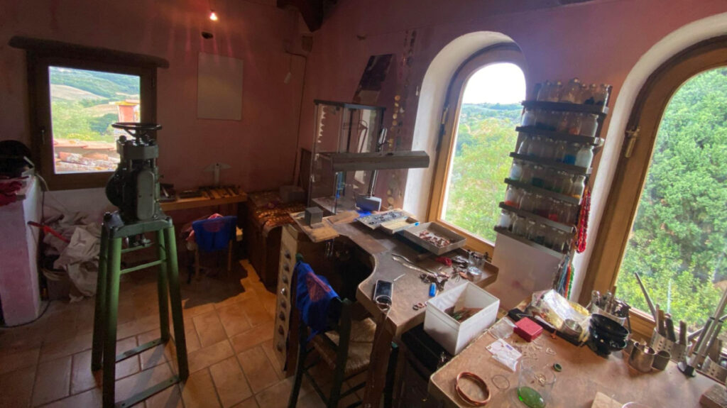 Artist studio filled with tools in San Casciano, Italy