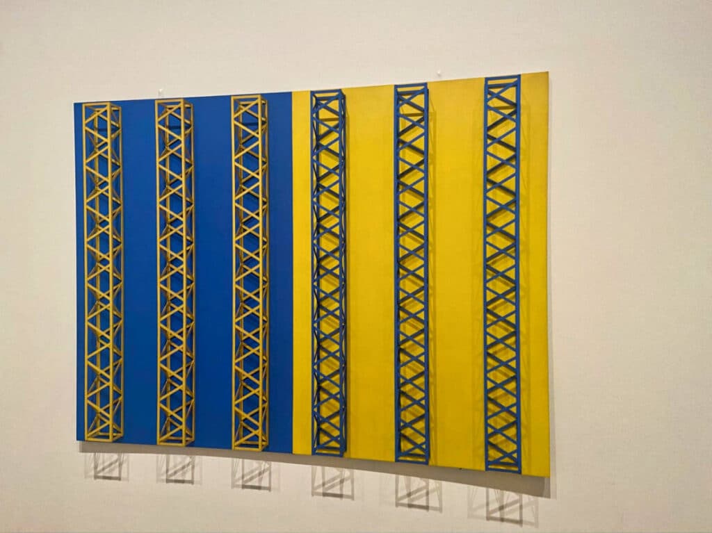 View of the vibrant blue and yellow artwork at the Tate Modern museum