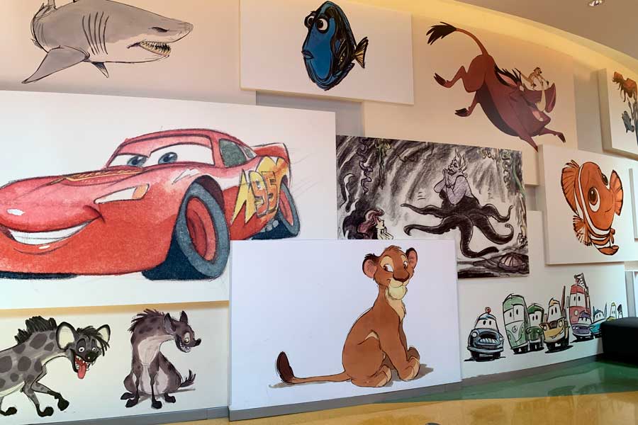 Different Disney artwork inside Disney’s Art of Animation Resort