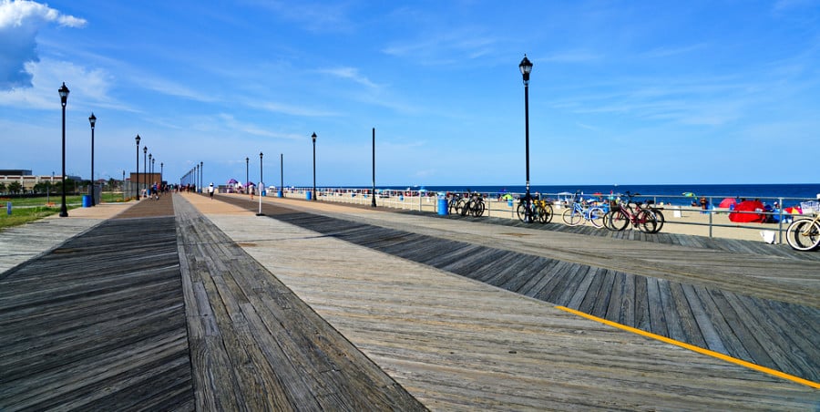 View of Asbury Park Beach from the wide boardwalk