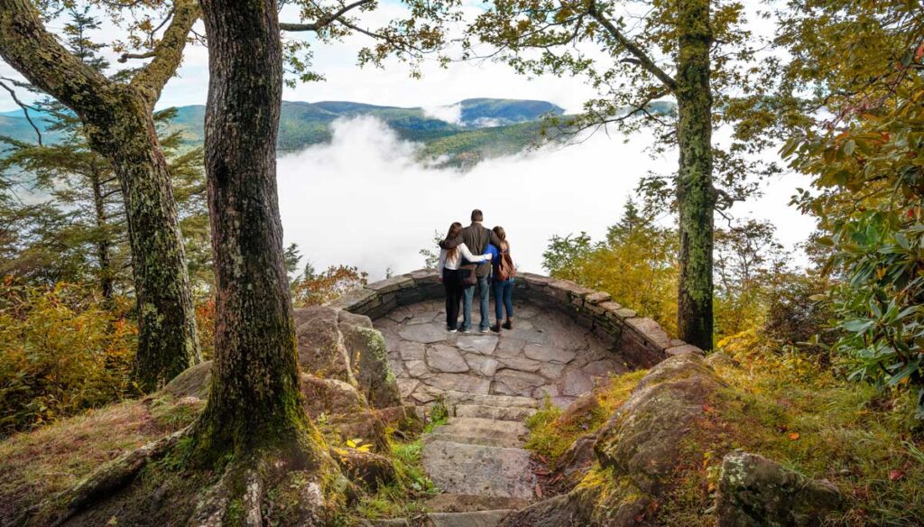 View of a family after a hiking trip in Asheville