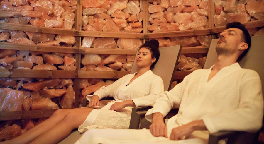 A couple relaxing on a salt cave in Asheville Salt Cave & Spa