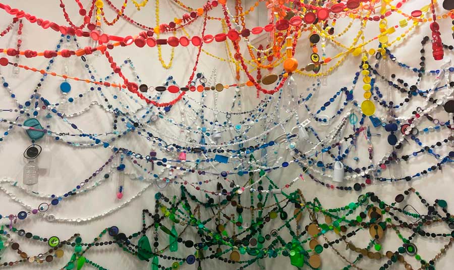 A colorful display inside the Asian Arts Initiative
