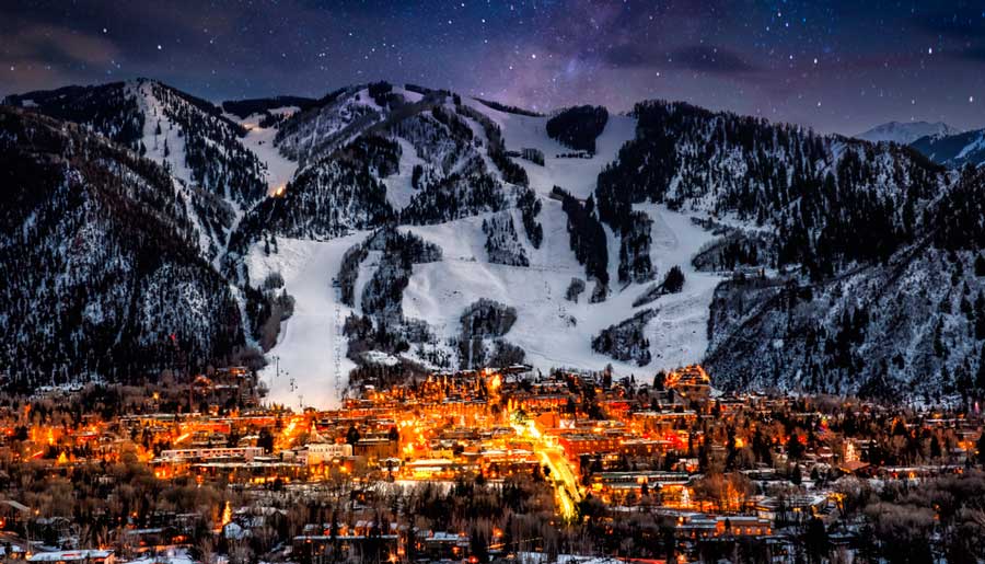 Bright stars over the Aspen Mountain Ski Resort at night
