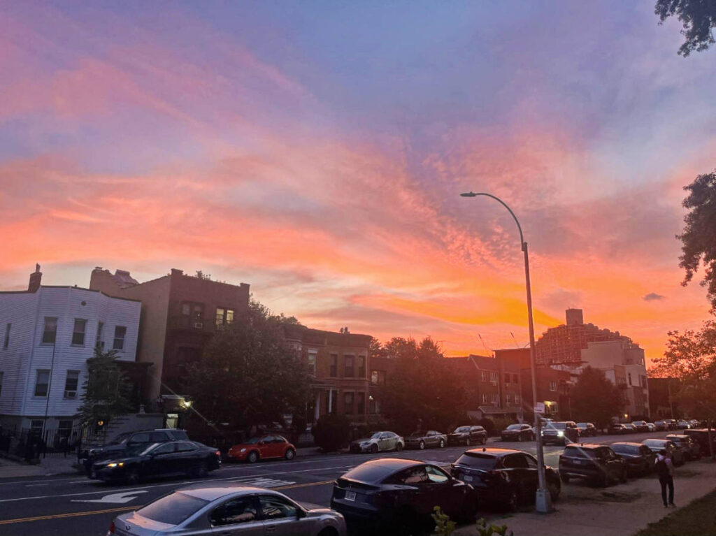Colorful sky over the town of Astoria during sunset