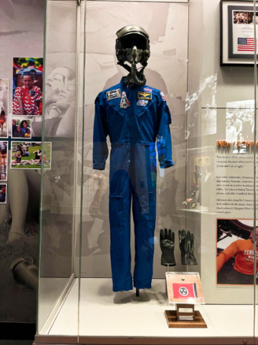 An astronaut flight suit on display in Tennessee State Museum