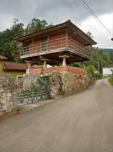 View of Asturias’ hórreos along the Camino Primitivo route