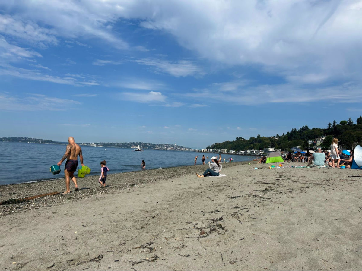 People hanging out at Alki Beach