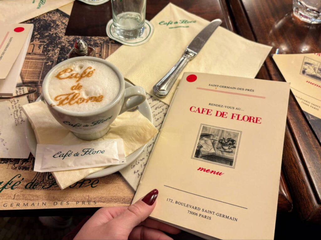 Coffee and the menu at Café de Flore