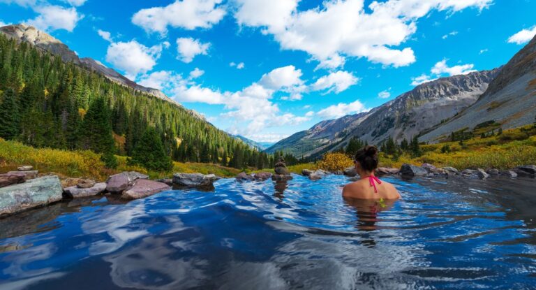 View of a woman relaxing in the Conundrum Hot Springs