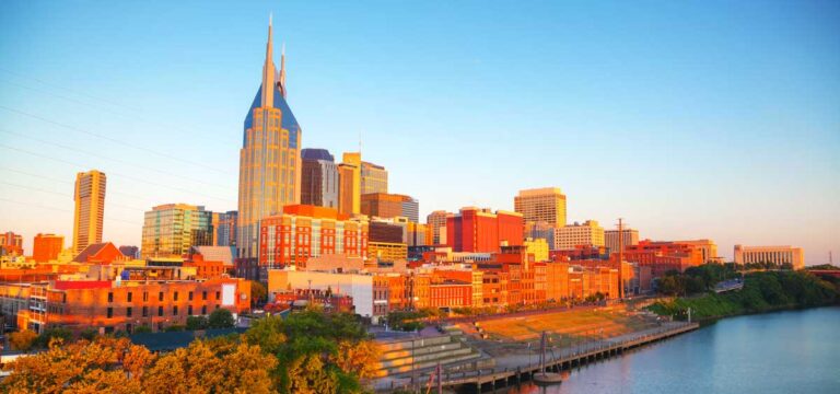 Overlooking view of Downtown Nashville's skyline in the morning
