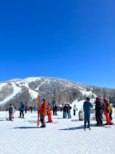 Skiers gathered at Steamboat Ski Resort