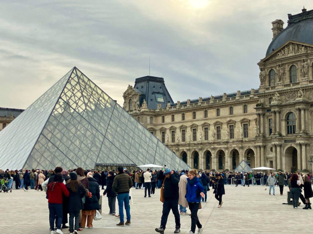 View of visitors at the Louvre Museum