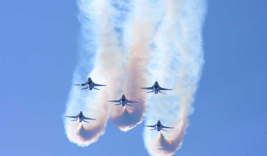 View of aircrafts performing an air show in the sky of Atlantic City