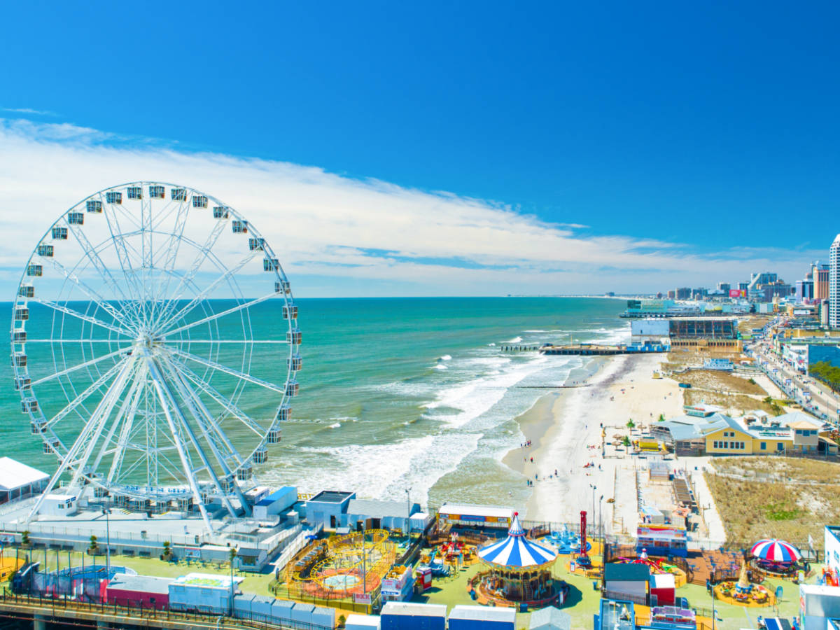 Aerial view of the Boardwalk and the Steel Pier in Atlantic City