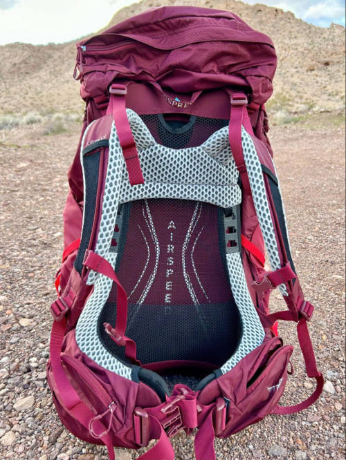 The Osprey Aura AG LT shoulder strap and hip belts