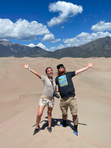 Author Abigail and her husband at the top of High Dune