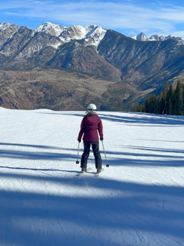 Author Abigail skiing at Purgatory Resort