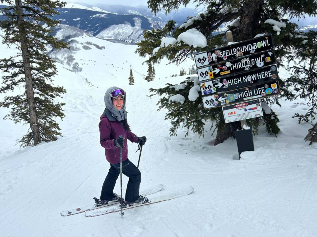 Author Abigail skiing in Crested Butte Mountain Resort