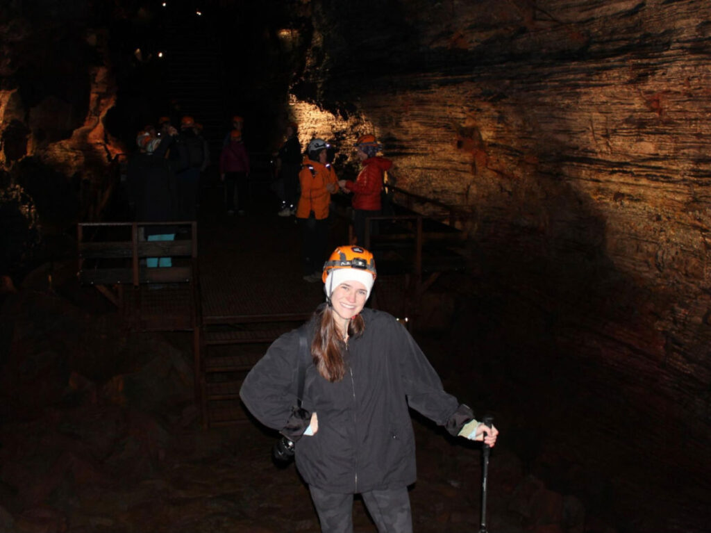 Author Betty inside the Raufarhólshellir lava tunnels