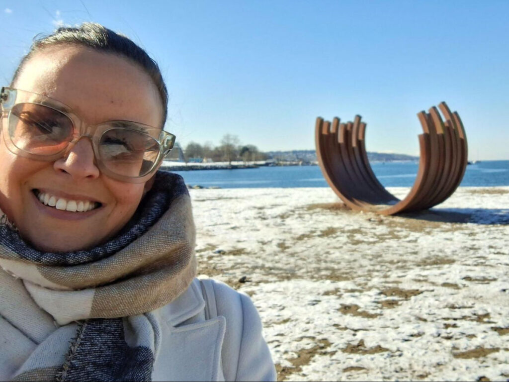 Author Catherine at English Bay during the winter