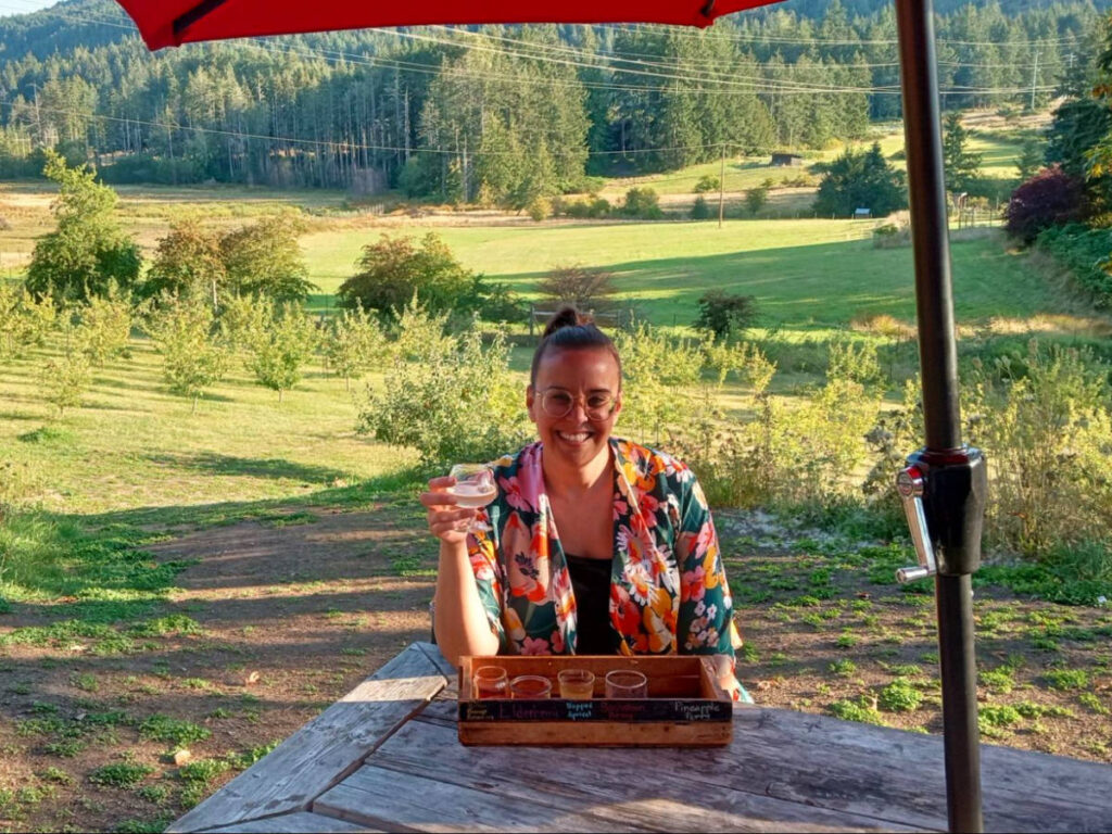 Author Catherine enjoying craft cider at Salt Spring Island’s Wild Cider House
