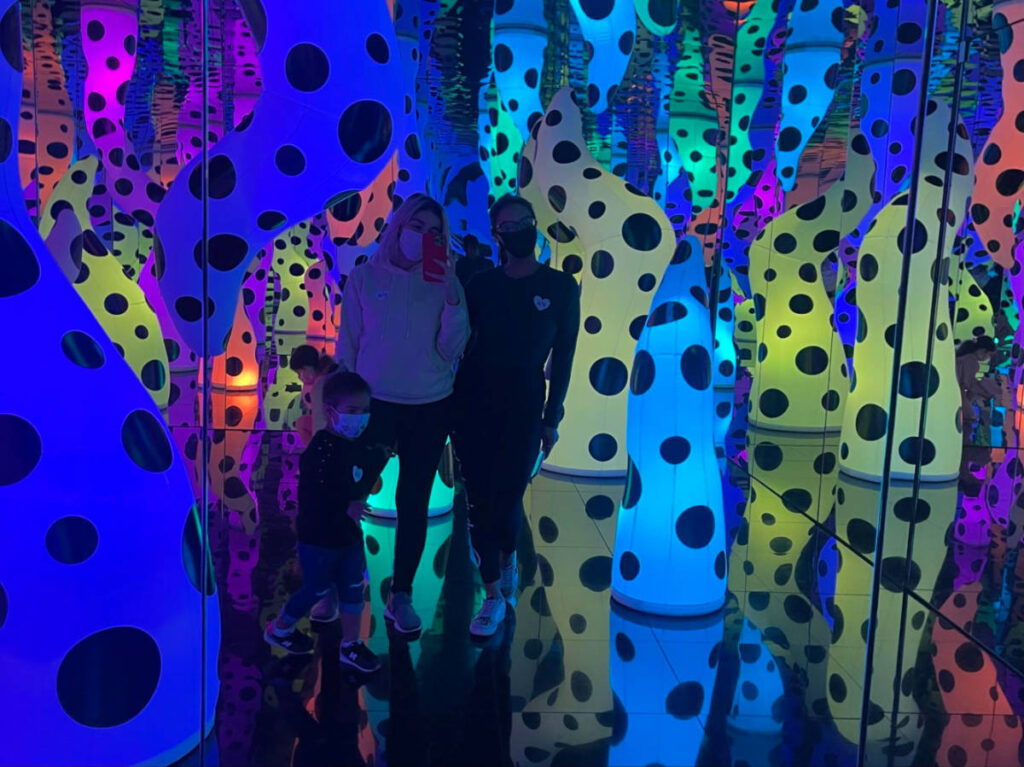 Author Claudicet and her friend at the Yayoi Kusma exhibit at the ICA