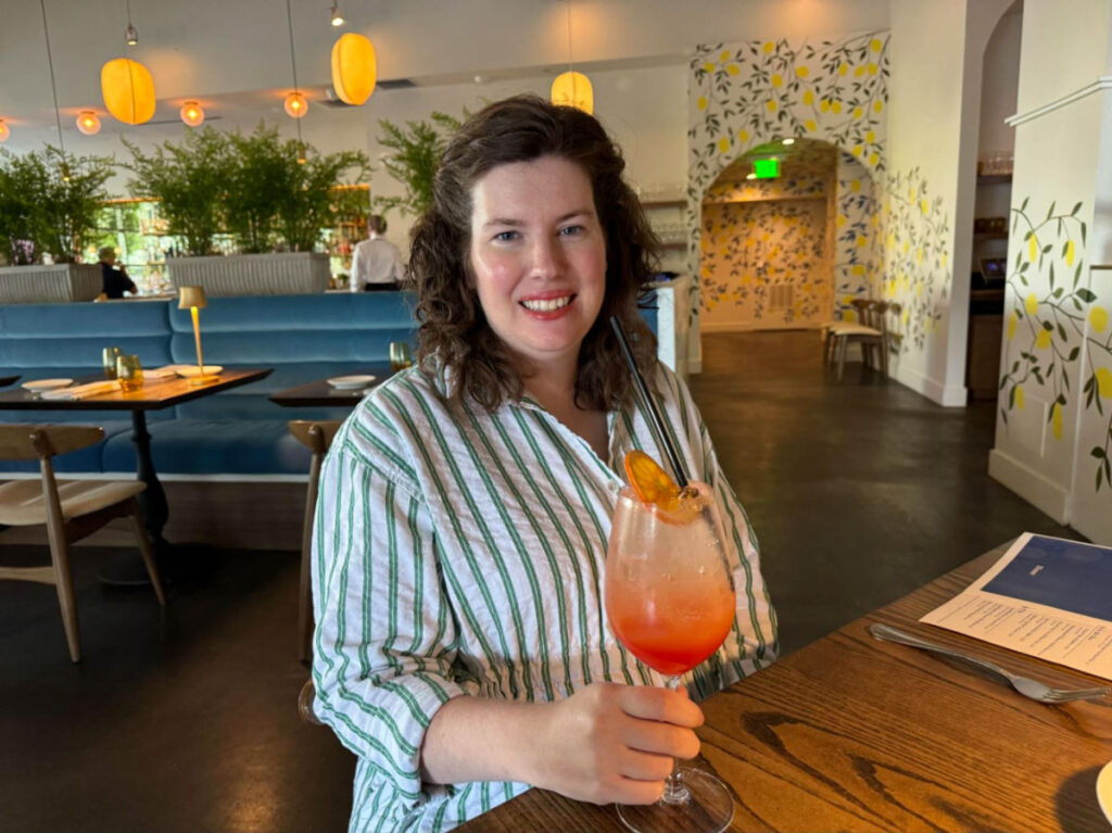 Author Elizabeth enjoying her mocktail at Luogo’s